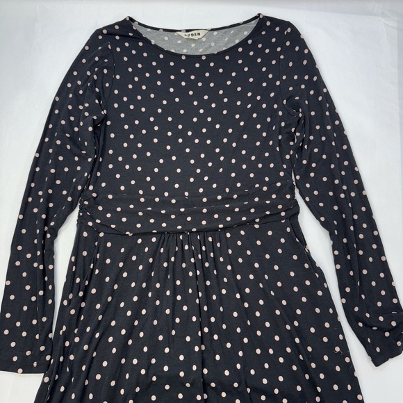 Boden Abigail Dress Womens 10R Polka Dot Navy Pink Midi Long Sleeve Jersey Knit - Picture 8 of 16
